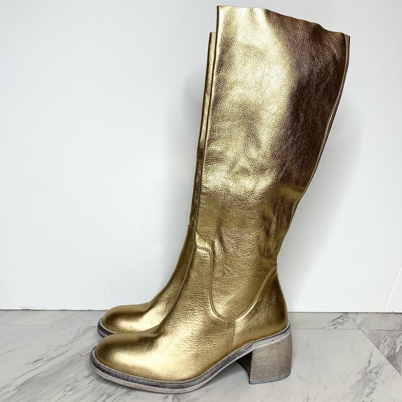 Free People Essential Gold Leather Tall Boot 38 1/2 - Picture 1 of 16